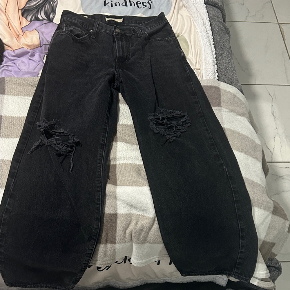 Levi's Black Boyfriend Jeans with Distressed Details